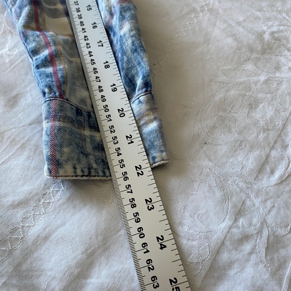 Tribal Jeans Women's Blue‎ Acid Wash Plaid Long Sleeve Button Up Shirt Size Med - Picture 13 of 15